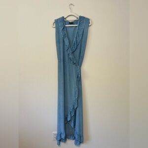 Style Envy Chambray Denim Ruffle Wrap Dress